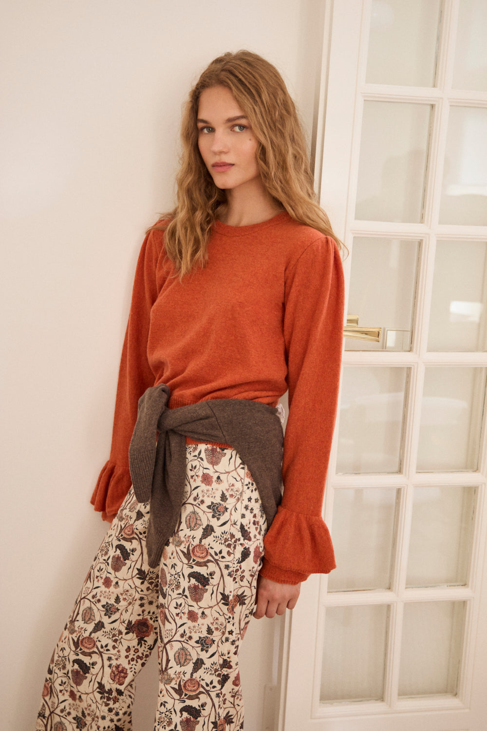 Camisola de decote redondo cor de tijolo