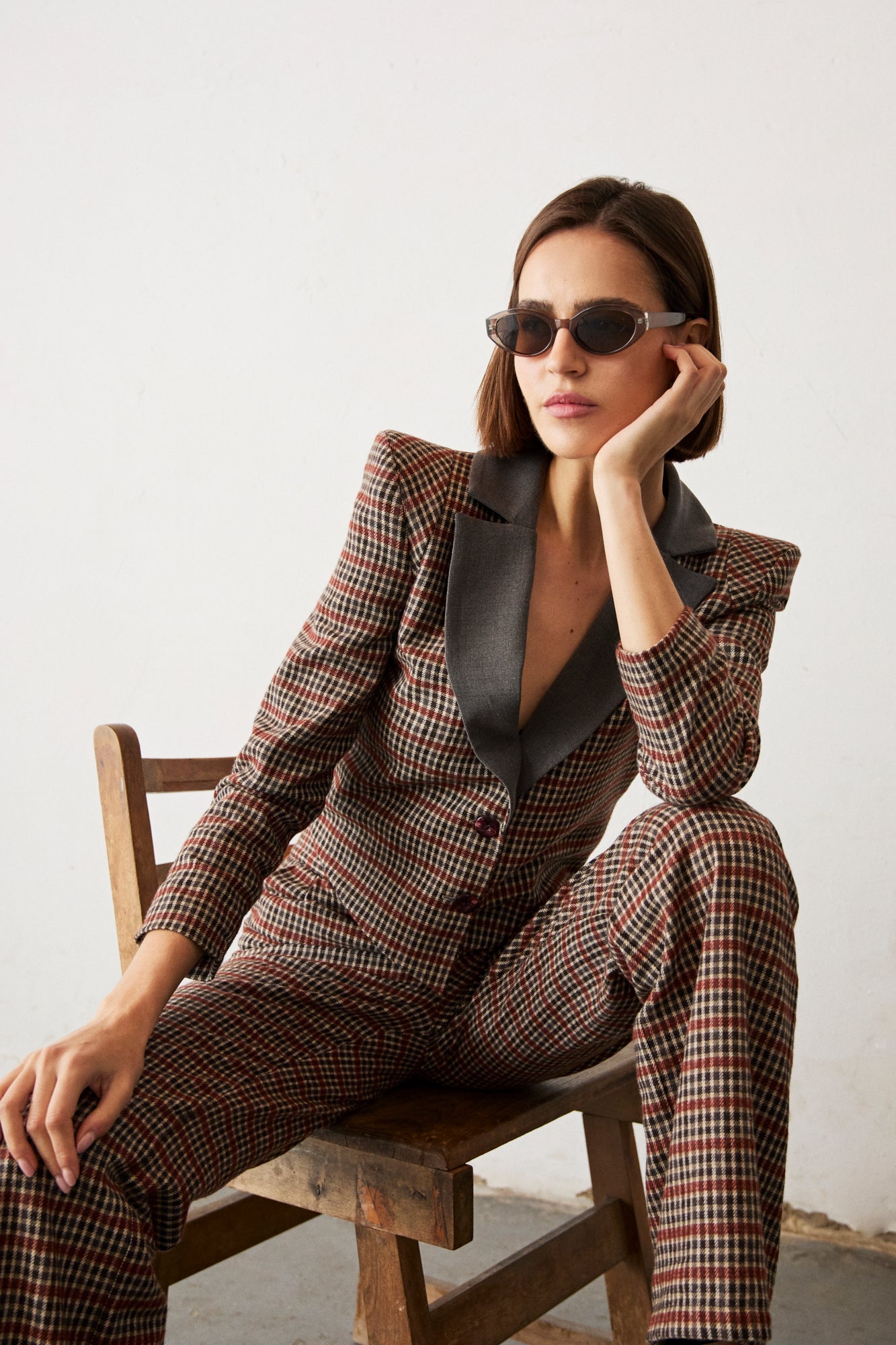 Chaqueta cuadros color teja y gris