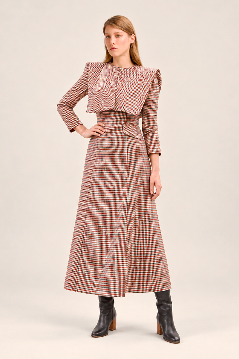 Vestido Babisa Cuadros burdeos