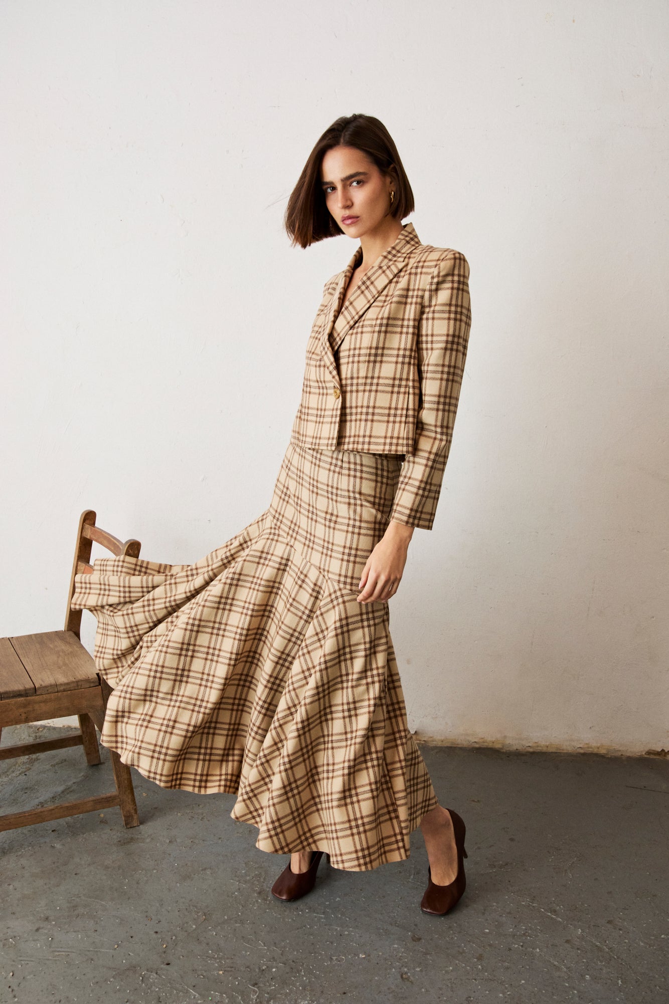 Falda Sara cuadros beige