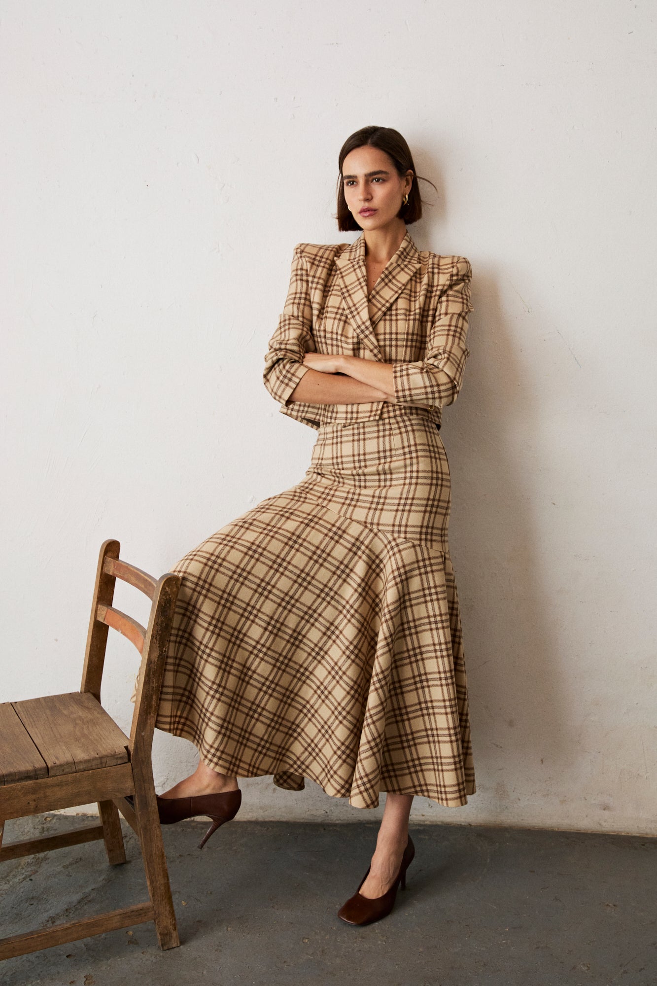 Chaqueta Sara cuadros beige