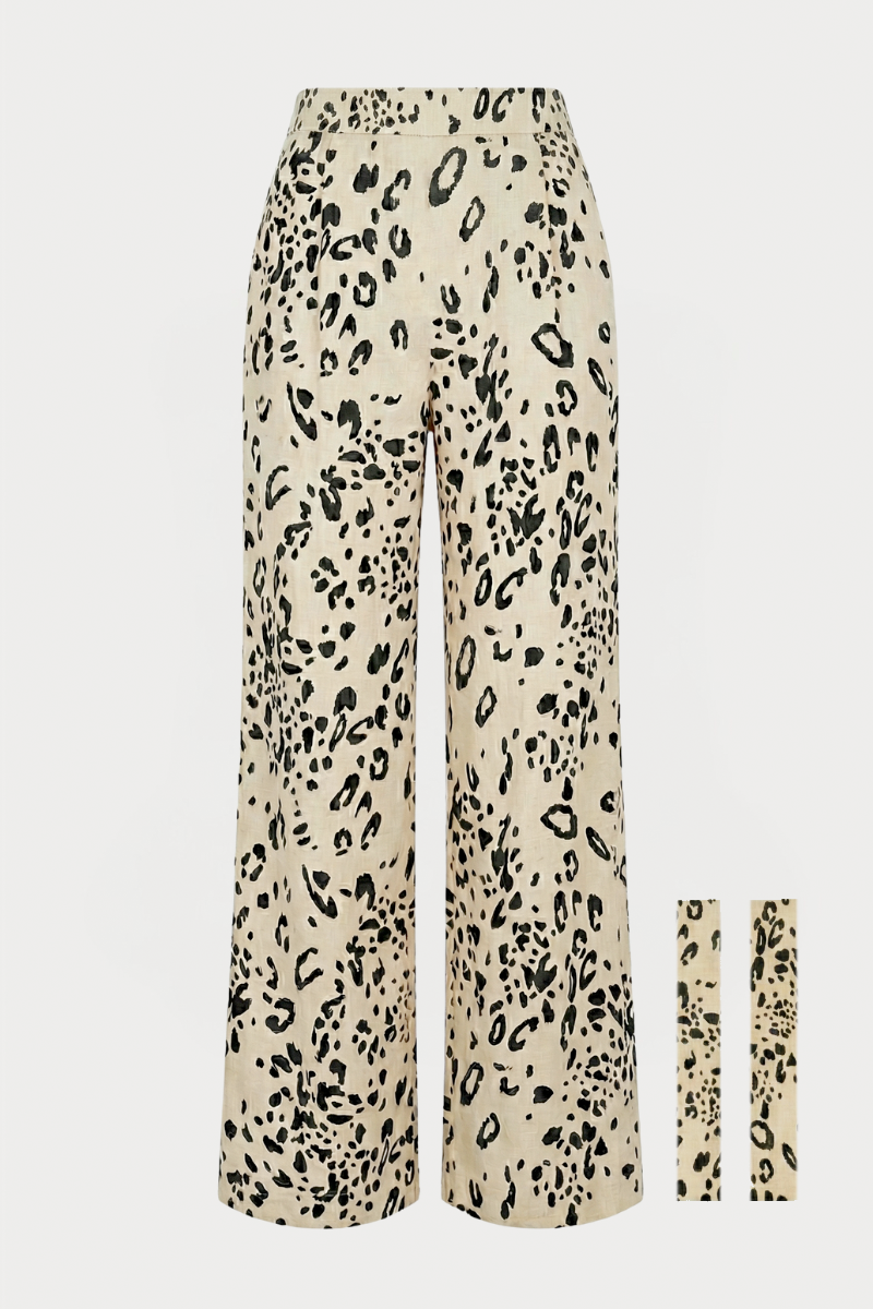 Pantalón estampado en animal print de talle alto con pernera recta y doble pinza delantera